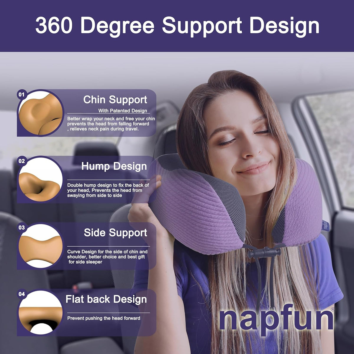 napfun Neck Pillow for Traveling, Upgraded Travel Neck Pillow for Airplane 100% Pure Memory Foam Travel Pillow for Flight Headrest Sleep, Portable Plane Accessories, Light Grey
