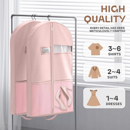 Lazebox 43" Travel Garment Bag with Accessories Zipper Pocket, Heavy Duty Suit Bag for Suits, Tuxedos, Dresses, Coats, Pink, 1 pack