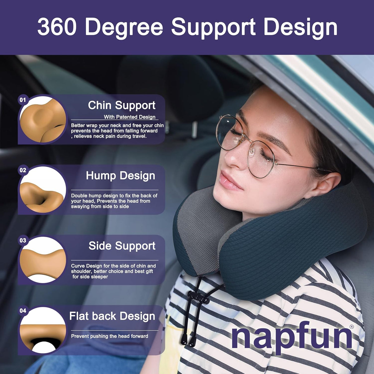 napfun Neck Pillow for Traveling, Upgraded Travel Neck Pillow for Airplane 100% Pure Memory Foam Travel Pillow for Flight Headrest Sleep, Portable Plane Accessories, Light Grey