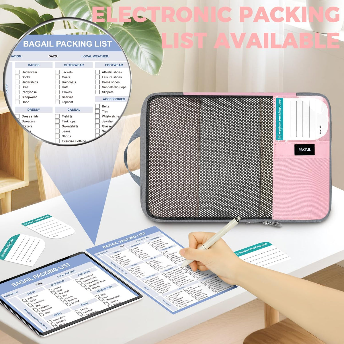 BAGAIL 4 Set/6 Set/8 Set Compression Packing Cubes Travel Accessories Expandable Packing Organizers (Half Mesh, 6-Black) - Colors A