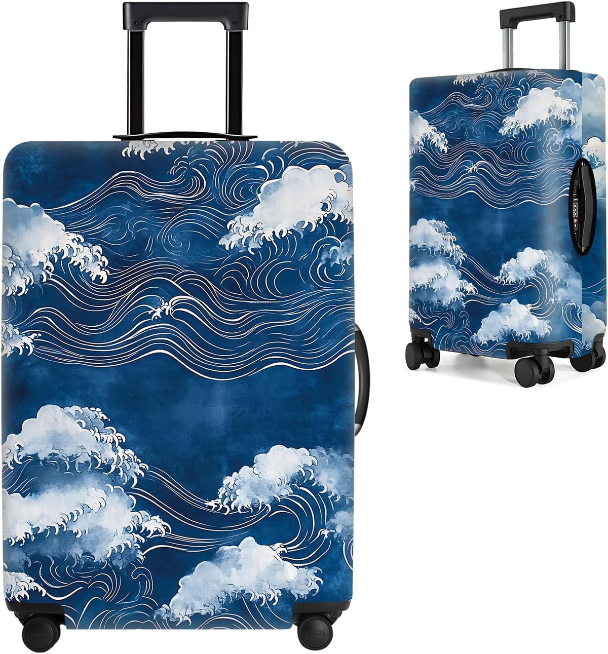 All Over Daisy Print Luggage Cover – Blue Suitcase Protector with White Floral Pattern, Washable Stretch Travel Case for 32-34 Inch Luggage,XL