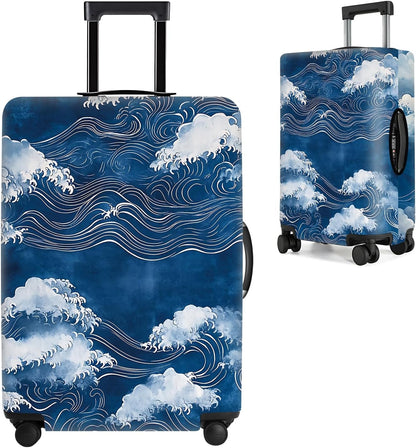 All Over Daisy Print Luggage Cover – Blue Suitcase Protector with White Floral Pattern, Washable Stretch Travel Case for 32-34 Inch Luggage,XL