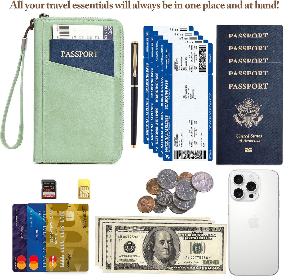 Family Passport Holder for Travel Women and Men RFID Passport Holder with Zipper Passport Case Passport cover Passport Wallet Travel Essentials and Accessories(Family,Pink)