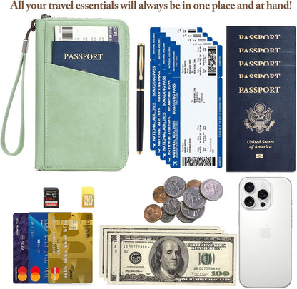 Family Passport Holder for Travel Women and Men RFID Passport Holder with Zipper Passport Case Passport cover Passport Wallet Travel Essentials and Accessories(Family,Pink)