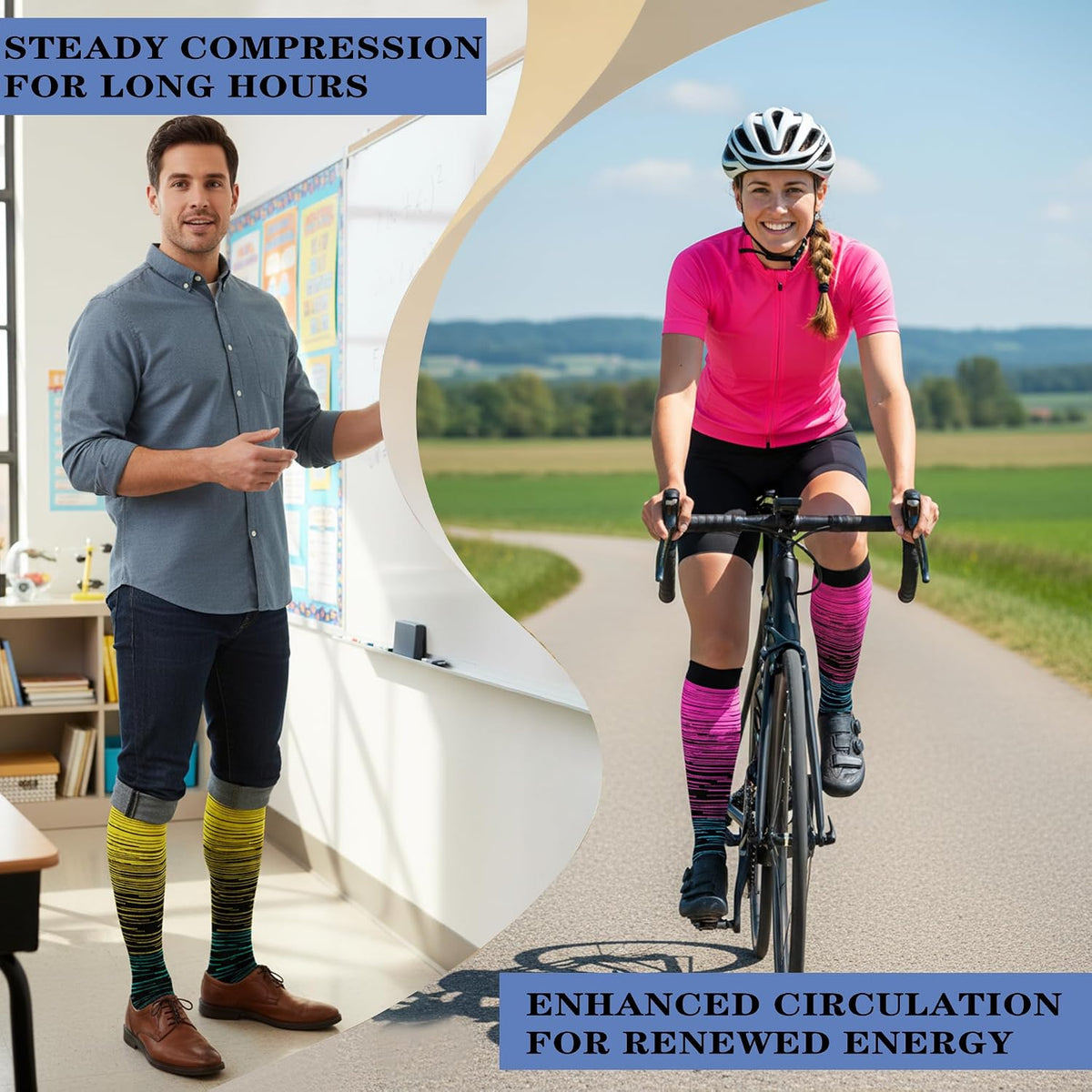 Sooverki Copper Compression Socks for Men & Women 8 Pack 15-20mmHg - Knee High Stockings Best Support for Running Athletic