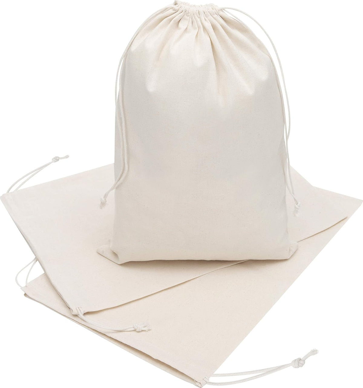 DR 100% Cotton Muslin Drawstring Bags (10x15 Inch - 12-Pack) Large Natural Unbleached Beige Fabric Storage Pouches for Clothes Produce Bulk Items Laundry Travel Gifts