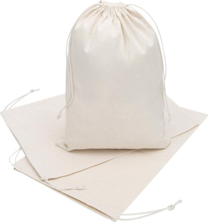 DR 100% Cotton Muslin Drawstring Bags (10x15 Inch - 12-Pack) Large Natural Unbleached Beige Fabric Storage Pouches for Clothes Produce Bulk Items Laundry Travel Gifts