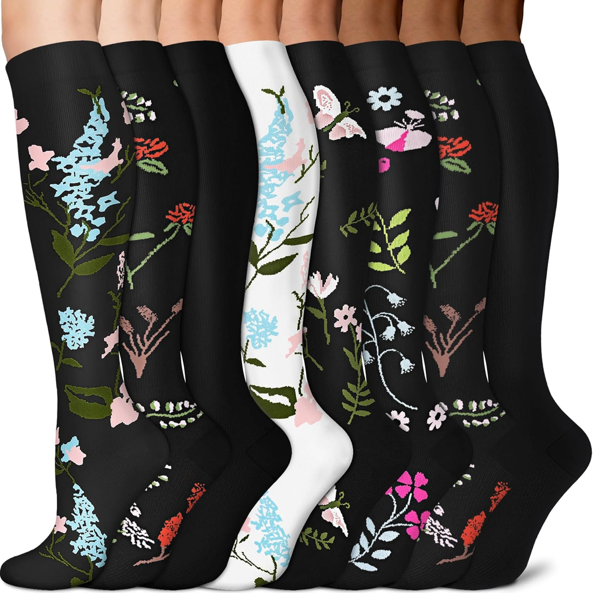 Sooverki Copper Compression Socks for Men & Women 8 Pack 15-20mmHg - Knee High Stockings Best Support for Running Athletic