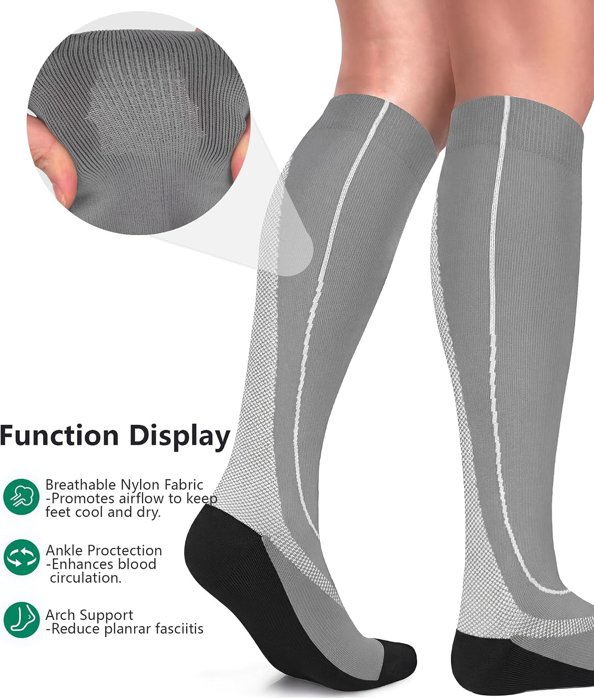 FuelMeFoot 3 Pack Copper Compression Socks - Compression Socks Women & Men Circulation - Best for Medical,Running,Athletic