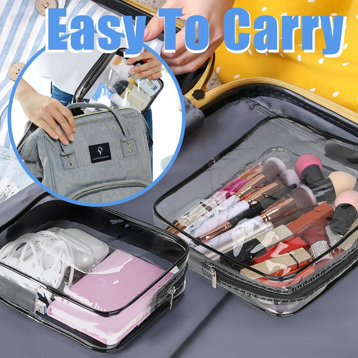 4Pack Clear Makeup Bags Waterproof Organizer Bags with Zipper Transparent Travel Cosmetic Bag TSA Approved Toiletry Bag Pouch Case for Vacation Airport Airline Compliant (Multicolour, Medium)