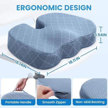 TushGuard Seat Cushion, Memory Foam Office Chair Cushion - Grey, Large