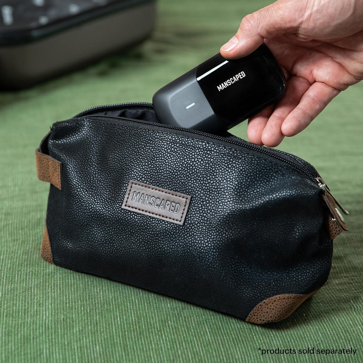 MANSCAPED® The Shed Men's Premium Quality Toiletry Bag, PU Leather Dopp Kit, Bathroom Travel Bag, Shaving Kit Case, Trimmer Bag