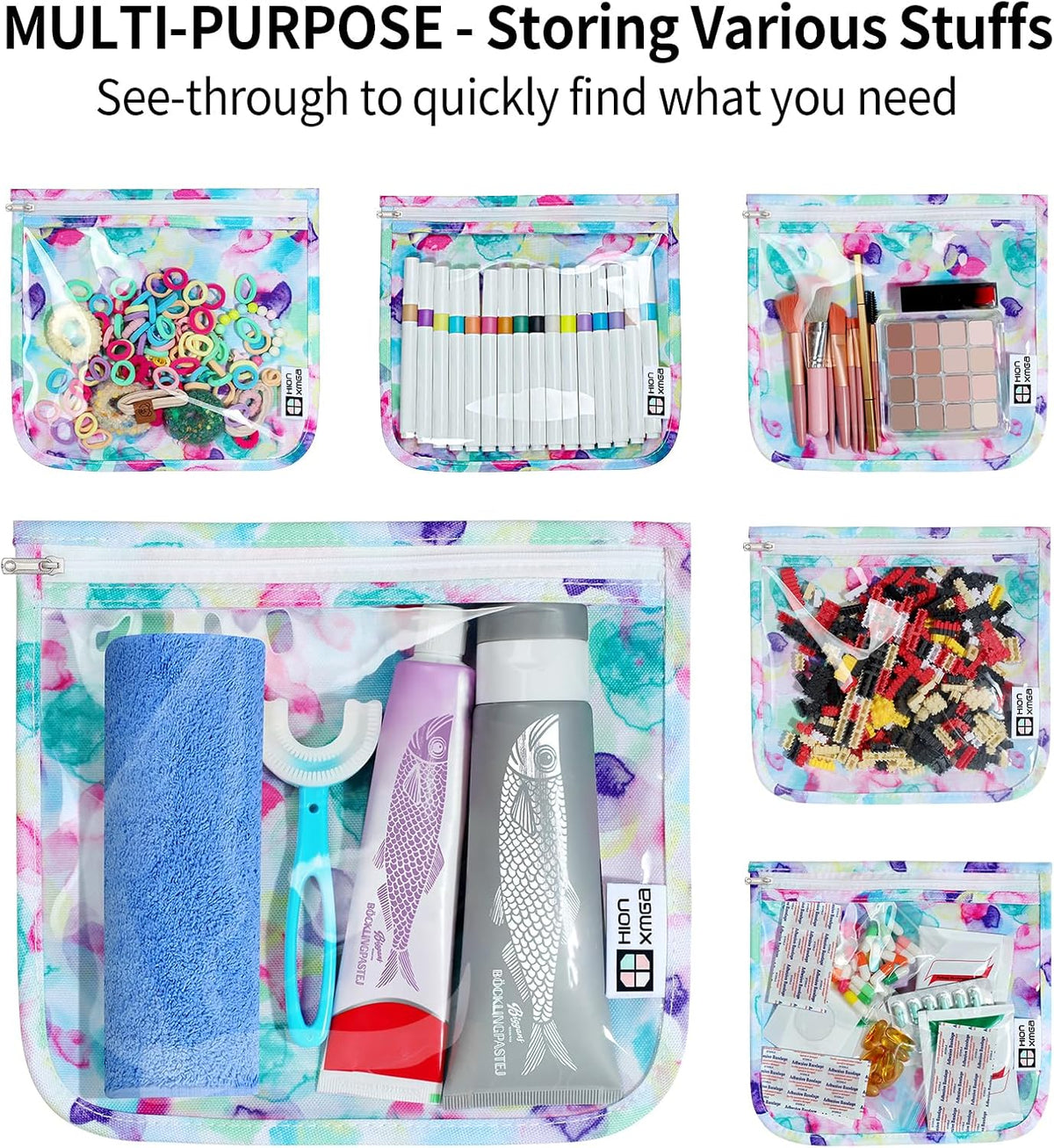 HIONXMGA TSA Approved Toiletry Bag, Set of 3 Clear Travel Toiletry Bag Quart Size Zipper Travel Pouch, Waterproof Makeup Cosmetic Bag for Women Men Kids Toiletries Carry on, Cacti A