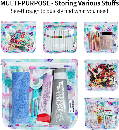 HIONXMGA TSA Approved Toiletry Bag, Set of 3 Clear Travel Toiletry Bag Quart Size Zipper Travel Pouch, Waterproof Makeup Cosmetic Bag for Women Men Kids Toiletries Carry on, Cacti A