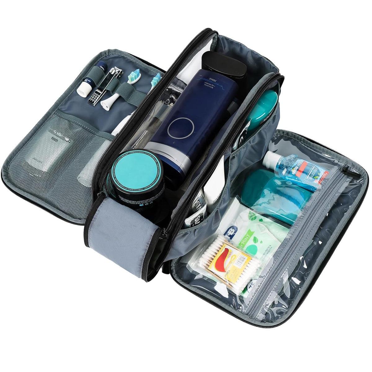 ZEEMO Travel Toiletry Bag for Men, Medium Water-Resistant Double-Sided Full-Open Dopp Kit, Versatile Organizer for Shower and Hygiene Accessories, Bathroom Essentials, Cosmetics, Black