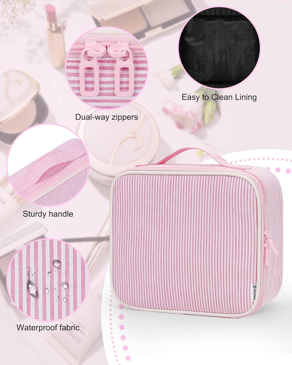 Relavel Travel Makeup Train Case Makeup Cosmetic Case Organizer Portable Artist Storage Bag with Adjustable Dividers for Cosmetics Makeup Brushes Toiletry Jewelry Digital Accessories Black