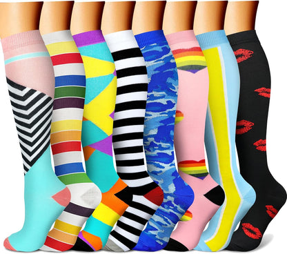 CHARMKING Compression Socks for Women & Men Circulation (8 Pairs) 15-20 mmHg Best Calf Socks Support for Athletic Cycling - Colors A