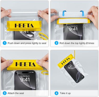 HEETA 5-Pack Clear Waterproof Dry Bag Pouch, Water Tight Cases Dry Bags Document Holder for Camera Mobile Phone Maps, Kayaking Boating