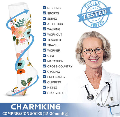 CHARMKING Compression Socks for Women & Men Circulation (3 Pairs) 15-20 mmHg is Best Support for Athletic Running Cycling