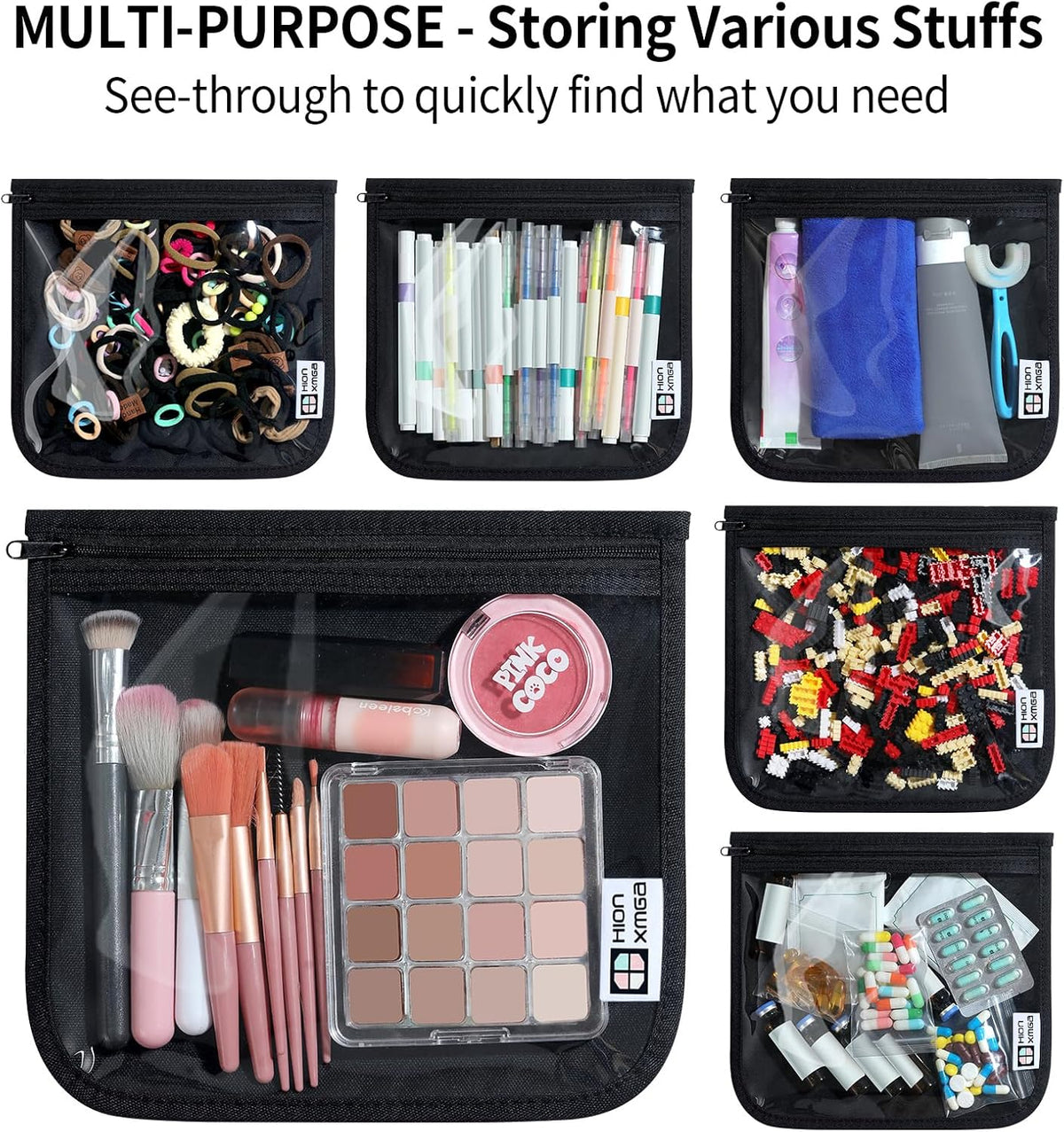 HIONXMGA TSA Approved Toiletry Bag, Set of 3 Clear Travel Toiletry Bag Quart Size Zipper Travel Pouch, Waterproof Makeup Cosmetic Bag for Women Men Kids Toiletries Carry on, Cacti A
