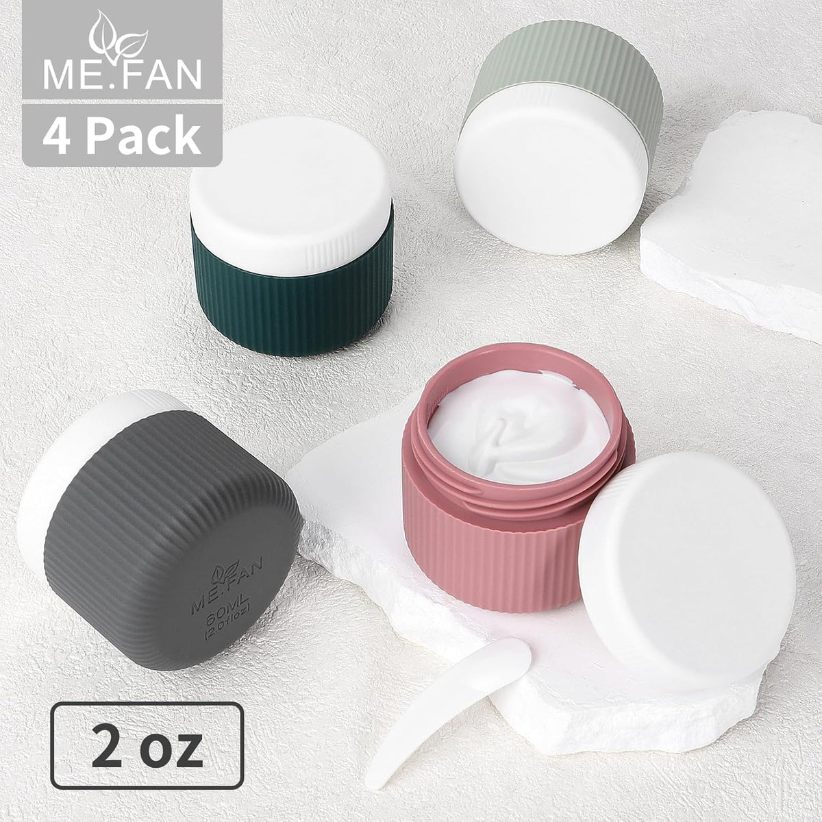 ME.FAN Travel Containers for Toiletries, TSA Approved 1.5 oz Silicone Cream Jars, Leak-proof Journey Containers, Trip Accessories with Lid for Cosmetic Face Hand 4 Pack White Lid - Morandi