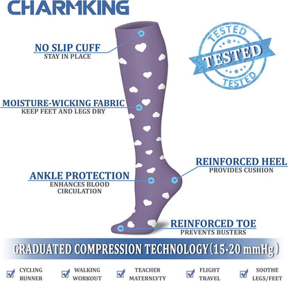CHARMKING Compression Socks for Women & Men Circulation (8 Pairs) 15-20 mmHg Best Calf Socks Support for Athletic Cycling - Colors A