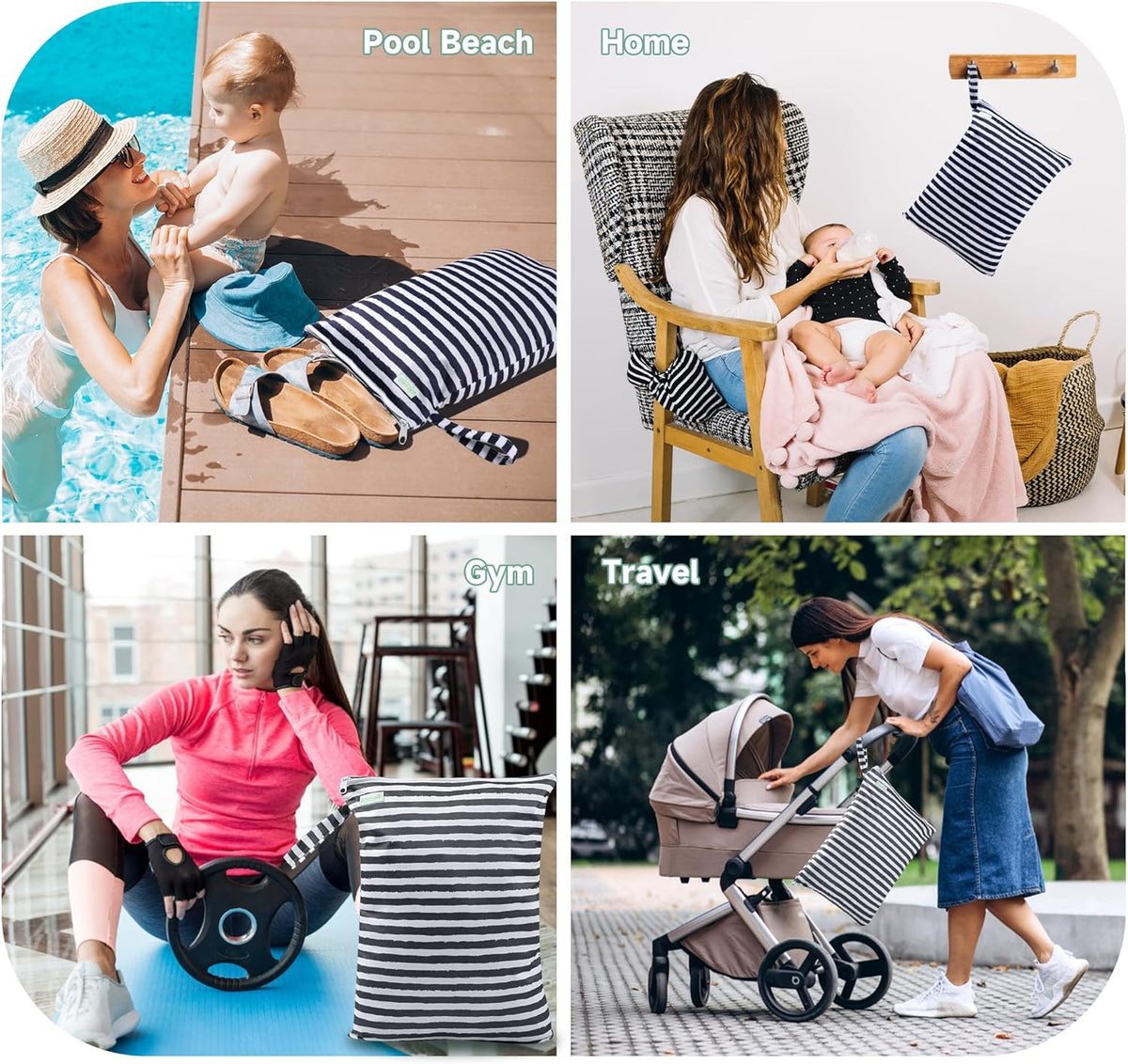 wegreeco Wet Dry Bag for Baby Swimsuit, Small Wet Dry Bag for Clothes Diaper and Breast Pump Parts, Large Baby bag for Travel,Gym Clothes,Beach,Pool,Extra Clothes (Chrysanthemum,2 Pack)