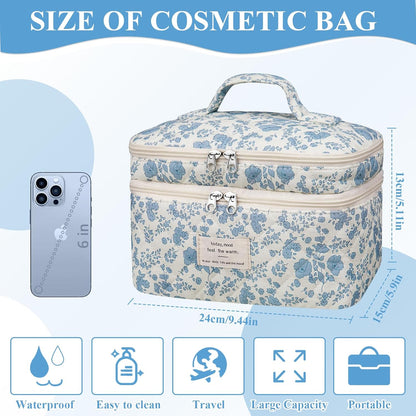 Gosect Large Makeup Bag, Cute Cosmetic Bag for Women Girls, Floral Coquette Aesthetic Toiletry Bag, Travel Make Up Organizer Bag (BDLH) - Colors A