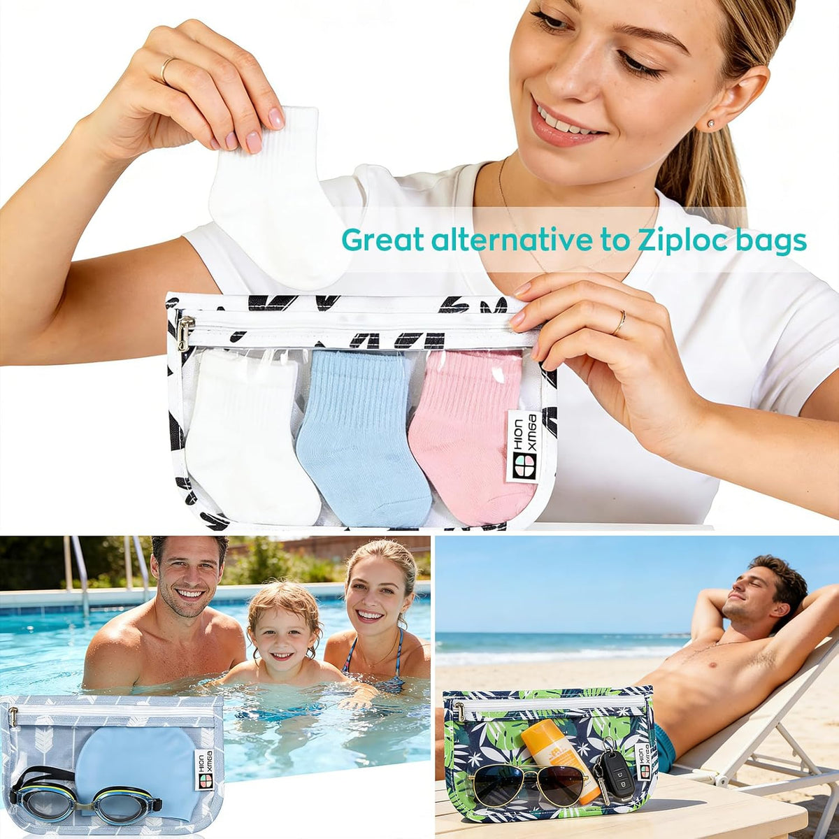 HIONXMGA TSA Approved Toiletry Bag, Set of 3 Clear Travel Toiletry Bag Quart Size Zipper Travel Pouch, Waterproof Makeup Cosmetic Bag for Women Men Kids Toiletries Carry on, Cacti A