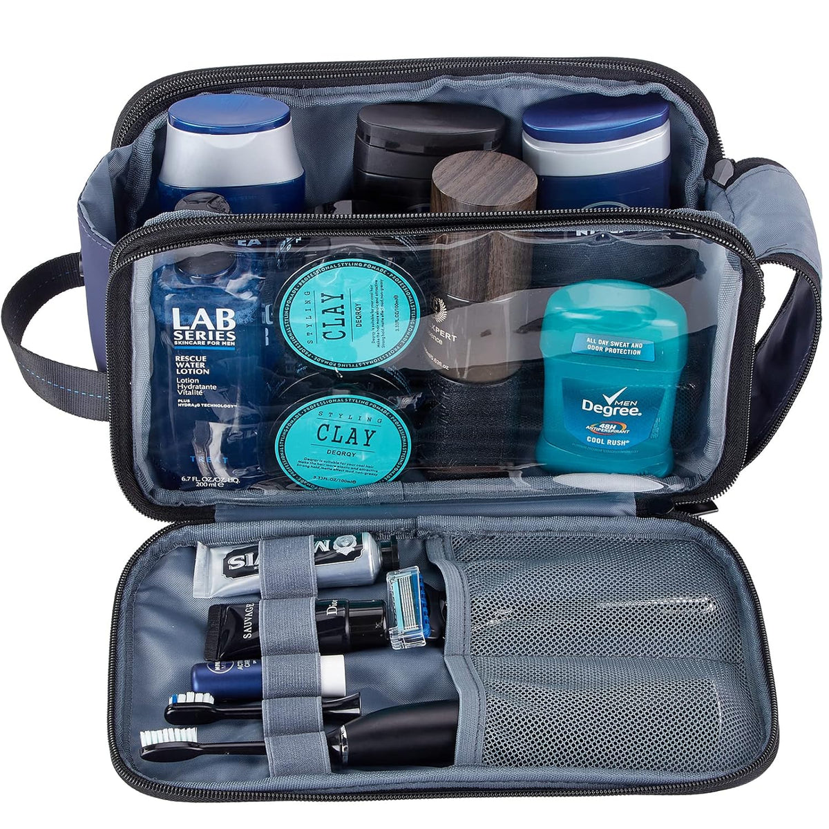 ZEEMO Travel Toiletry Bag for Men, Medium Water-Resistant Double-Sided Full-Open Dopp Kit, Versatile Organizer for Shower and Hygiene Accessories, Bathroom Essentials, Cosmetics, Black