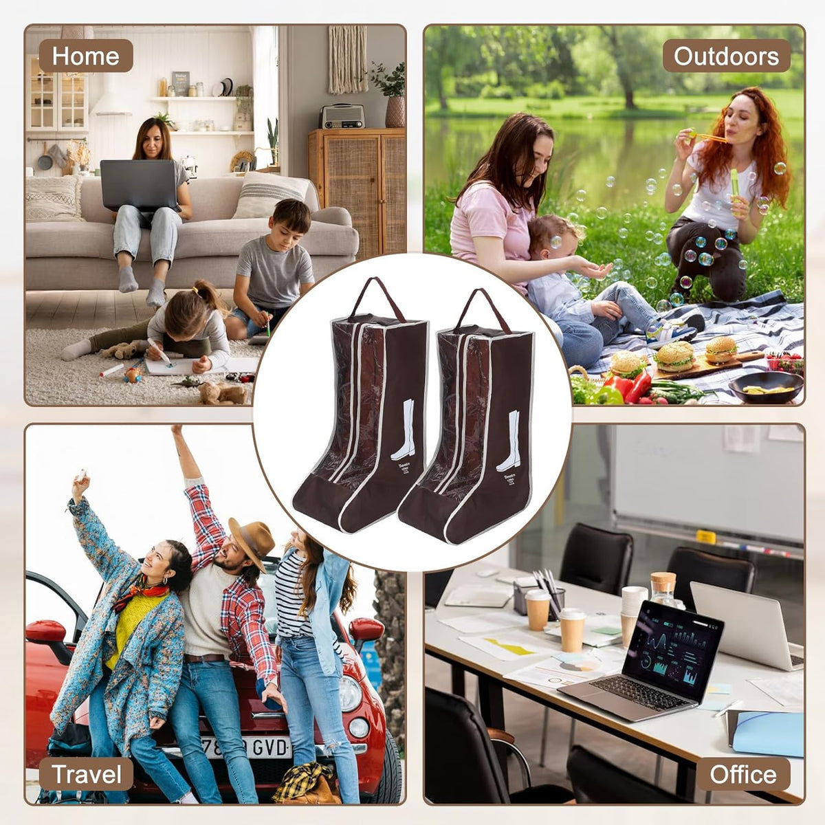 2 Pcs Tall Boot Bags for Cowboy Boots, Visualization Boot Storage Bag, Waterproof, Dustproof, Portable, Suitable for Travel and Daily Use, Foldable, Leather Shoes, Sports Shoes Storage (Cream White)