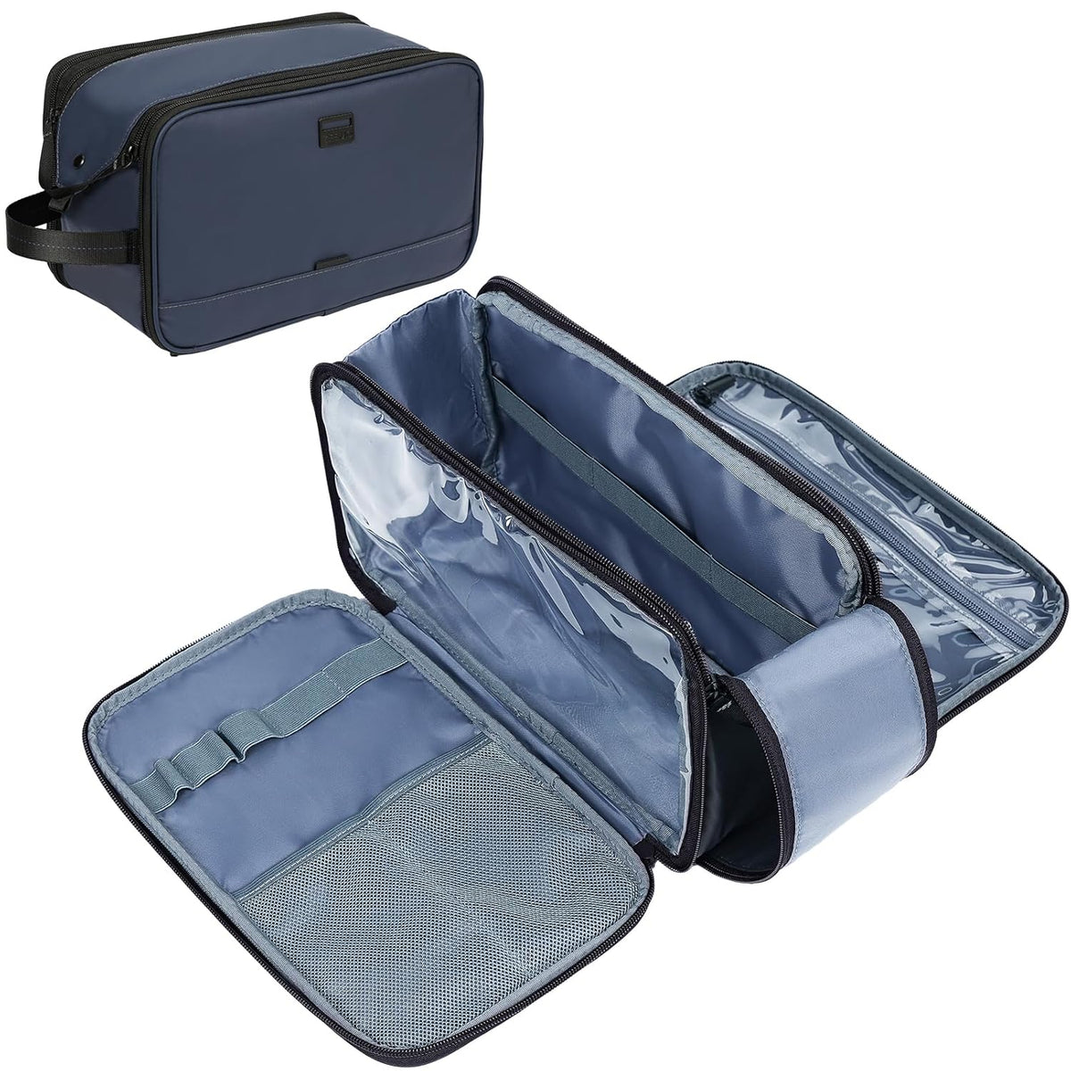 ZEEMO Travel Toiletry Bag for Men, Medium Water-Resistant Double-Sided Full-Open Dopp Kit, Versatile Organizer for Shower and Hygiene Accessories, Bathroom Essentials, Cosmetics, Black