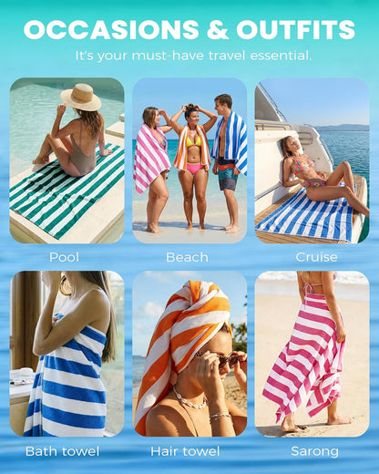 Antfuny Turkish Beach Towels Vacation Essentials Quick Dry Sand Free Oversized Bath Pool Swim Towel Extra Large XL Blanket Adult Travel Cruise Accessories Must Haves Clearance Stuff Necessities - Colors B