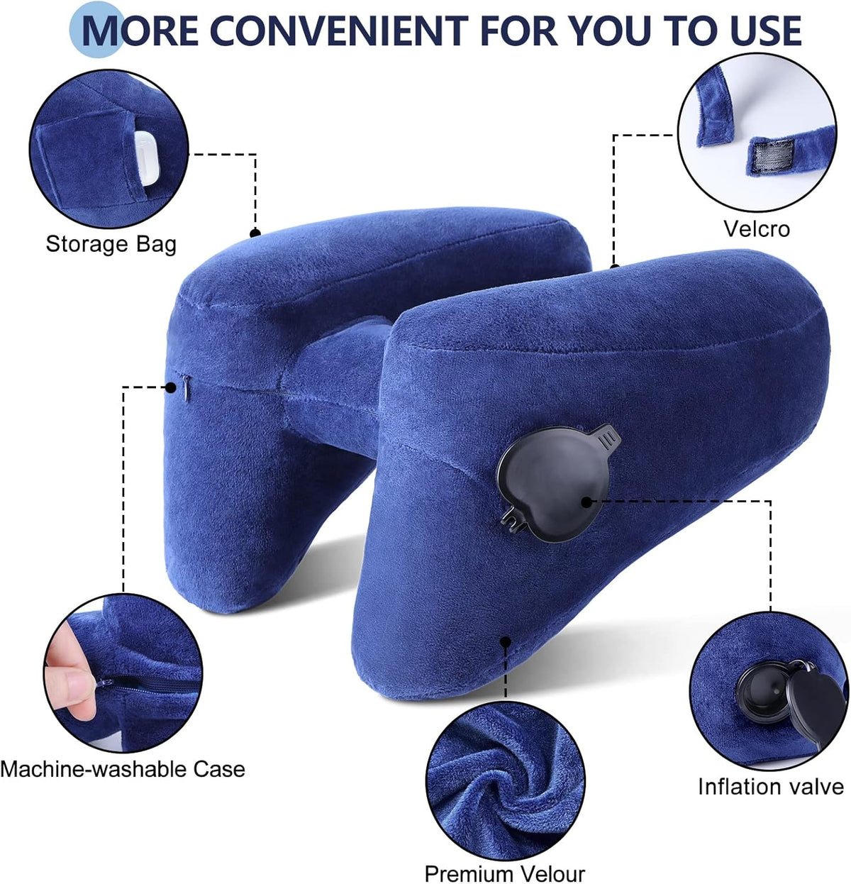 Sunany Travel Neck Pillow for Airplane Pillow Comfortably Supports Head, Neck and Chin, Inflatable Travel Pillow with Soft Velour Cover and Portable Drawstring Bag (Black, H-Shape)