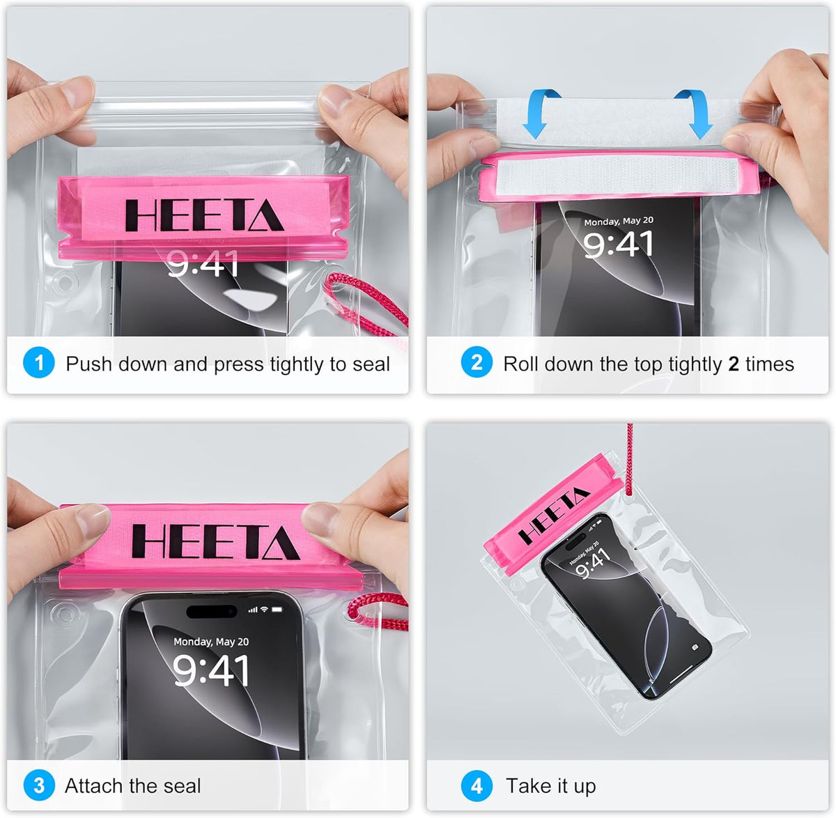 HEETA 5-Pack Clear Waterproof Dry Bag Pouch, Water Tight Cases Dry Bags Document Holder for Camera Mobile Phone Maps, Kayaking Boating