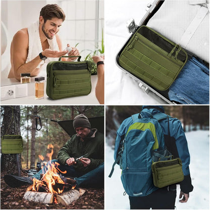 SUNRISING Tactical Toiletry Bag for Men, Hanging Travel Toiletry Organizer Dopp Kit, Shaving Hygiene Toiletries Bag, Men's Toiletry Bag for Short Trips Camping - Green