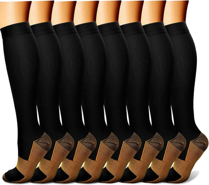 CHARMKING Compression Socks for Women & Men Circulation (8 Pairs) 15-20 mmHg Best Calf Socks Support for Athletic Cycling - Colors A
