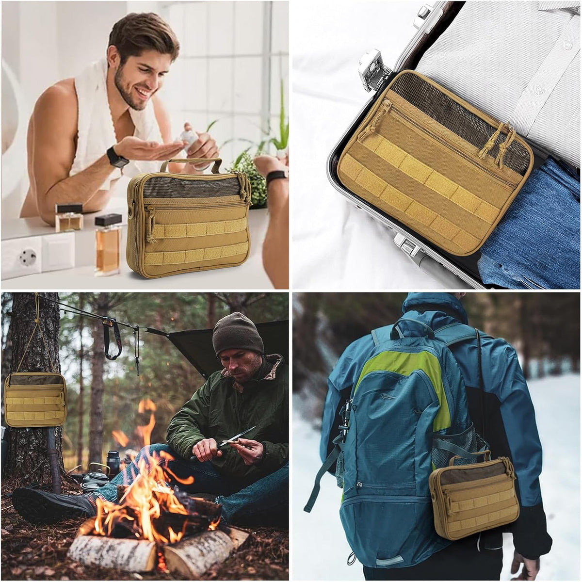 SUNRISING Tactical Toiletry Bag for Men, Hanging Travel Toiletry Organizer Dopp Kit, Shaving Hygiene Toiletries Bag, Men's Toiletry Bag for Short Trips Camping - Green