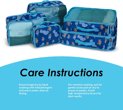 Bluey Packing Cubes for Kids - 5 Piece Luggage Organizer Set - Travel Accessories for Suitcase - Bluey Bingo Bandit Chilli Stripe Trixie - Packing Cube Set for Kids, Teens, Adults
