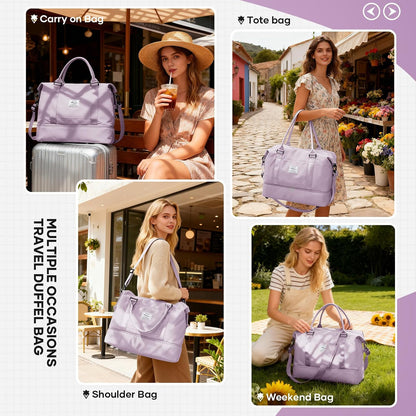 Travel Duffel Bag, Sports Tote Gym Bag, Shoulder Weekender Overnight Bag for Women - Colors A