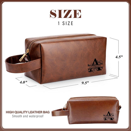 Mens Toiletry Travel Bag Initial M, Personalized Leather Toiletry Bag for Men, Anniversary Christmas Valentines Fathers Day Birthday Gifts for Husband Dad Grandpa Brother - Colors D