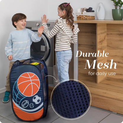 Handy Laundry Collapsible Mesh Pop Up Hamper with Wide Opening and Side Pocket - Breathable, Sturdy, Foldable, and Space-Saving Design for Clothes and Storage (Black)