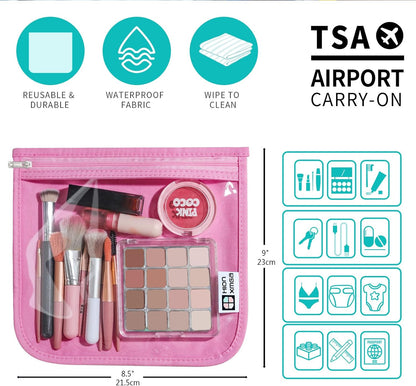 HIONXMGA TSA Approved Toiletry Bag, Set of 3 Clear Travel Toiletry Bag Quart Size Zipper Travel Pouch, Waterproof Makeup Cosmetic Bag for Women Men Kids Toiletries Carry on, Cacti A