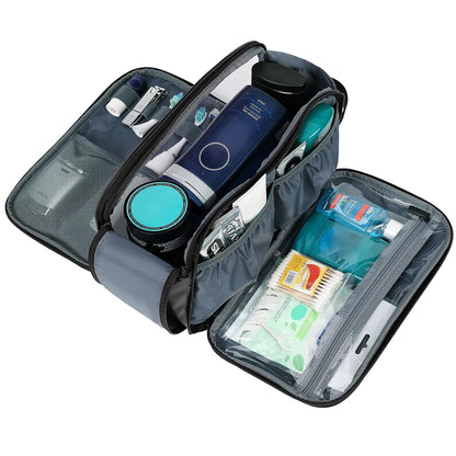 ZEEMO Travel Toiletry Bag for Men, Medium Water-Resistant Double-Sided Full-Open Dopp Kit, Versatile Organizer for Shower and Hygiene Accessories, Bathroom Essentials, Cosmetics, Black
