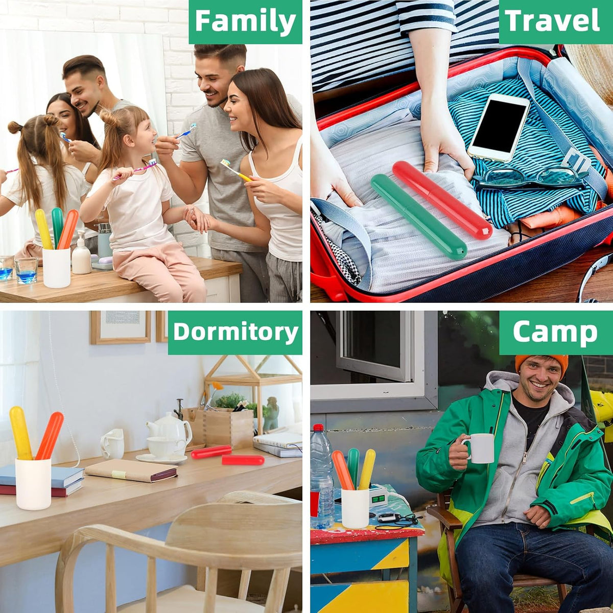 Hooqict 4 Pack Travel Toothbrush Case Portable Travel Toothbrush Holder Plastic Toothbrush Container Protector Cover for Traveling, Camping, Home, School, Business