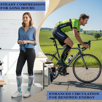 Sooverki Copper Compression Socks for Men & Women 8 Pack 15-20mmHg - Knee High Stockings Best Support for Running Athletic