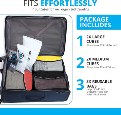 bago 7 Pcs Packing Cubes for Travel - 4 Travel Packing Cubes for Suitcases with 3 ZipLock Bags - Luggage Organizer Bags to Get Maximum Storage, Save Time & Effort to Pack (Green Red PurpleYellow)