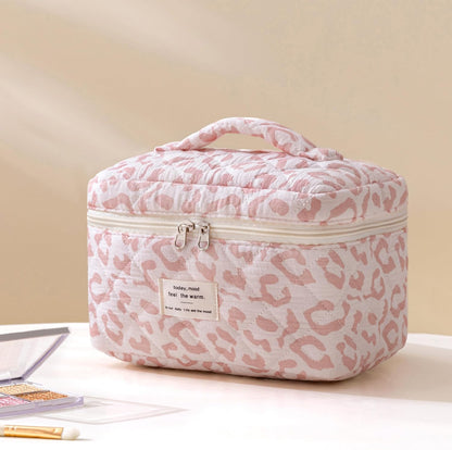 HBselect Quilted Makeup Bag, 3PCS Cotton Large Travel Makeup Bag, Cute Floral Coquette Make up Bag Cosmetic Bag Toiletry Bag for Women Girls - Colors A