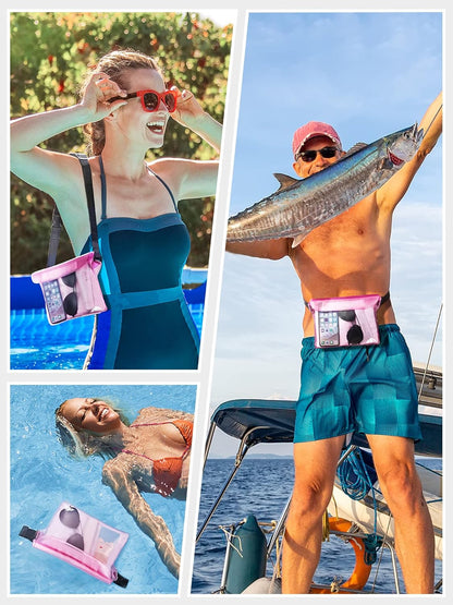 HEETA Waterproof Fanny Pack, Waterproof Pouch Dry Bag 2-Pack for Phone Passport Purse, Adjustable Waist Strap for Swimming Kayaking Boating Paddle Board Accessories Cruise Beach Camping Essentials