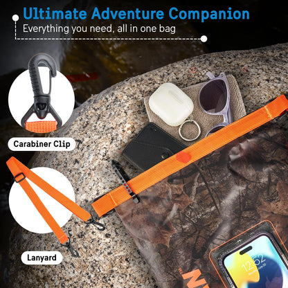 Pelican Marine IP68 Waterproof Dry Bag 2L - Roll Top Waterproof Backpack w/Phone Case/Pouch - Boating & Kayak Accessories - Essentials for Camping Swimming Beach Fishing Rafting Travel - Black/Yellow
